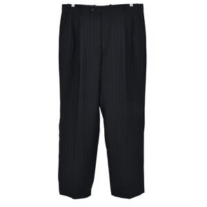 Caravelli Mens 34x31 Black Pinstripe Double Pleated Dress Pants Polyester Blend